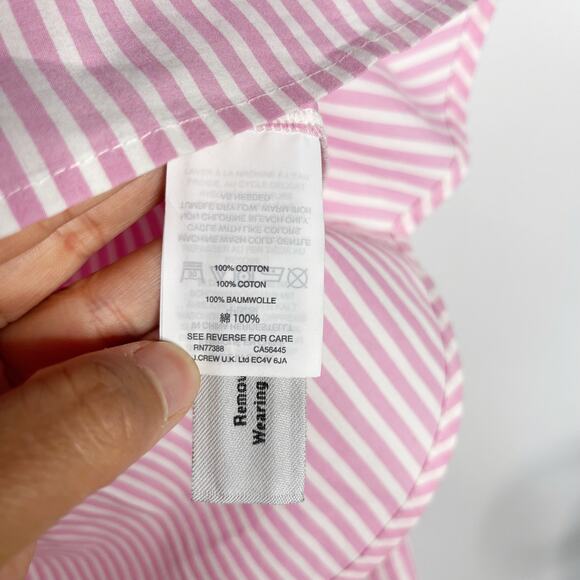 J Crew Womens Size 2 Pink White Bell 3/4 Sleeve Blouse Top Split V Neck Cotton - Picture 9 of 12